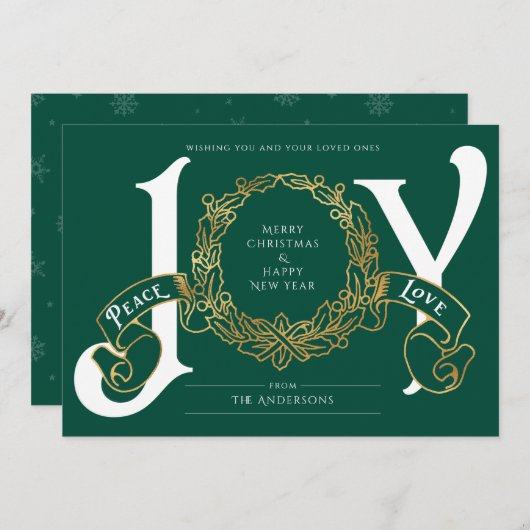 Green Gold Joy Peace Liebe Custom Christmas Card (Vorne/Hinten)