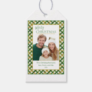 Green Gold Kariert Foto Weihnachten Geschenkanhänger