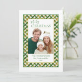 Green Gold Kariert Foto Weihnachtskarte Feiertagskarte (Stehend Vorderseite)