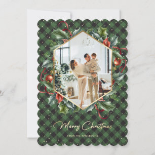 Green Gold Kariert Holly Foto Frohe Weihnachtskart Feiertagskarte