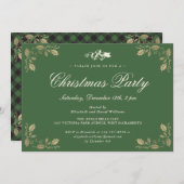 Green Gold Karierte Weihnachtsfeier Einladung (Vorne/Hinten)