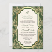 Green Gold Lace QR Code Anand Karaj Sikh Wedding Einladung (Vorderseite)