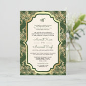 Green Gold Lace QR Code Anand Karaj Sikh Wedding Einladung (Stehend Vorderseite)