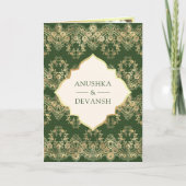 Green Gold Lace QR Code Foto Indian Wedding Einladung (Vorderseite)