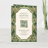 Green Gold Lace QR Code Foto Indian Wedding Einladung (Rückseite)