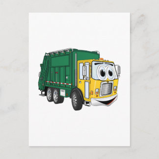 Green Gold Lächelnder Garbage Truck Cartoon Postkarte