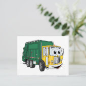 Green Gold Lächelnder Garbage Truck Cartoon Postkarte (Stehend Vorderseite)