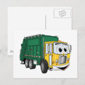 Green Gold Lächelnder Garbage Truck Cartoon Postkarte (Vorne/Hinten)