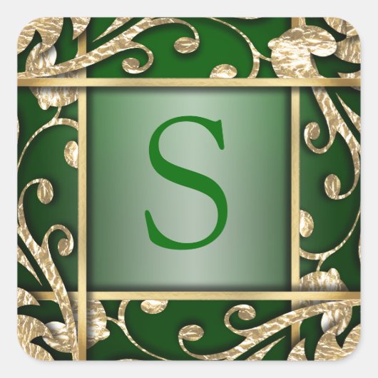 Green Gold Lattice Monogram Umschlag Aufkleber (Vorderseite)