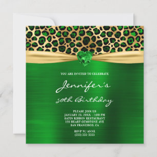 Green Gold Leopard Foil Gem Herz 50. Geburtstag Einladung