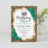 Green Gold Leopard Print 40. Geburtstag Einladung (Stehend Vorderseite)