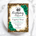 Green Gold Leopard Print 40. Geburtstag Einladung<br><div class="desc">40. Geburtstagsfeier Party Einladung. Elegantes florales smaragdgrünes Design mit Imitaten Glitzer Gold und Rose. Features Leopard Gepard-Tier Druck und Skript-Schriftart. Ideal für eine stilvolle Damenfeier. Kann für jedes Alter angepasst werden! Gedruckte Zazzle Einladungen oder Sofortdownload digitalen druckbaren Vorlage.</div>