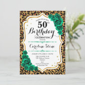 Green Gold Leopard Print 50. Geburtstag Einladung (Stehend Vorderseite)