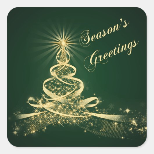 Green, Gold Lighted Tree Christmas Sticker (Vorderseite)