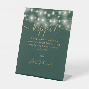 Green Gold Lights Jüdische Hochzeit Kippot Yarmulk Sockelschild