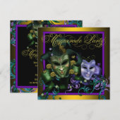 Green Gold Lila Masquerade Party Einladungen (Vorne/Hinten)