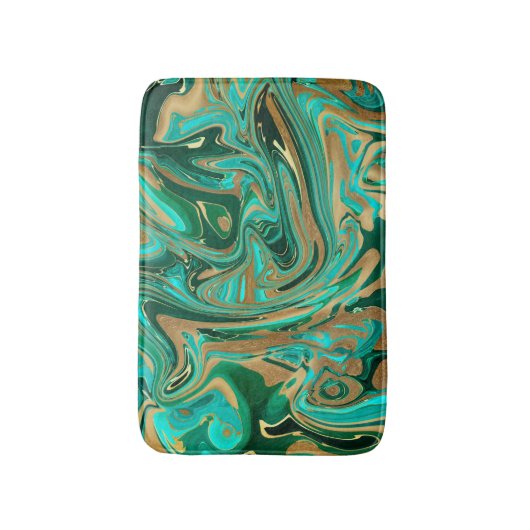 Green & Gold Liquid Marmor Badematte (Vorderseite Vertikal)