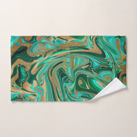 Green & Gold Liquid Marmor Badhandtuch Set (Handtuch)