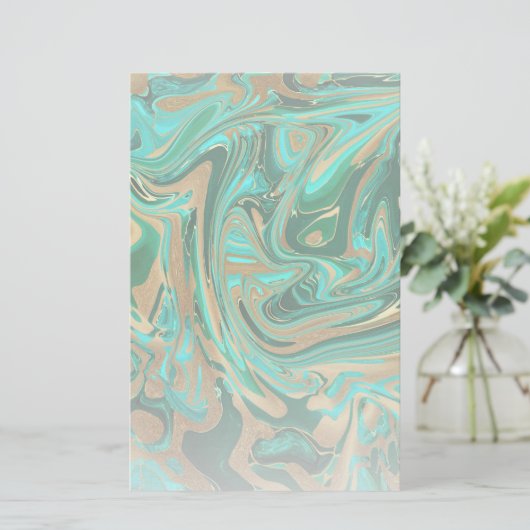 Green & Gold Liquid Marmor Briefpapier (Stehend Vorderseite)