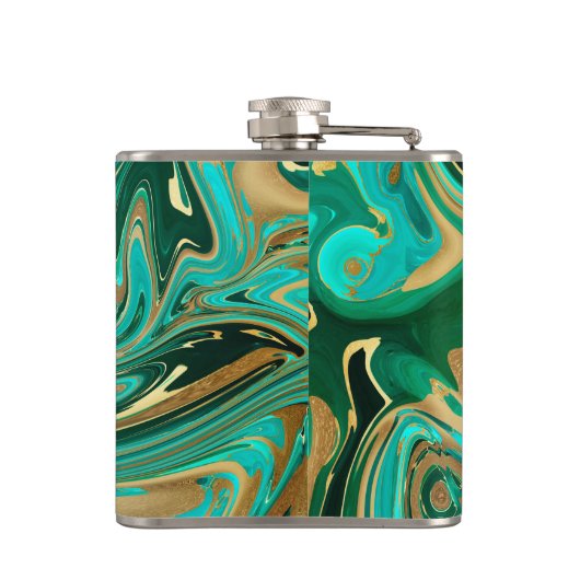 Green & Gold Liquid Marmor Flachmann (Rückseite)
