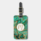 Green & Gold Liquid Marmor Gepäckanhänger (Vorderseite vertikal)