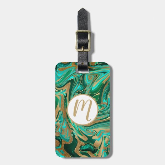 Green & Gold Liquid Marmor Gepäckanhänger (Vorderseite vertikal)