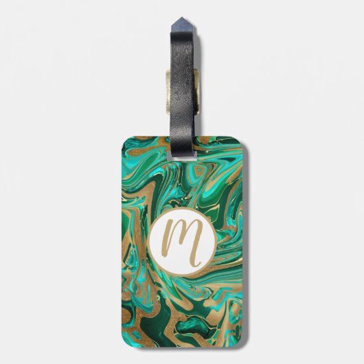 Green & Gold Liquid Marmor Gepäckanhänger (Rückseite vertikal)
