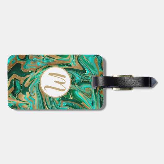 Green & Gold Liquid Marmor Gepäckanhänger (Rückseite horizontal)