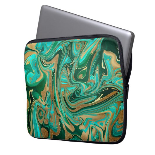 Green & Gold Liquid Marmor Laptopschutzhülle (Vorderseite Links)