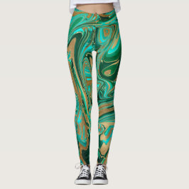 Green & Gold Liquid Marmor Leggings