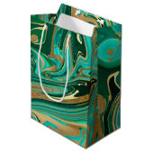 Green & Gold Liquid Marmor Mittlere Geschenktüte (Vorderseite Schrägansicht)