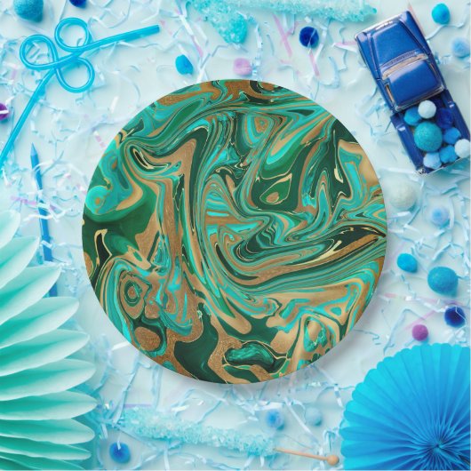 Green & Gold Liquid Marmor Pappteller (Party)