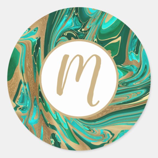 Green & Gold Liquid Marmor Runder Aufkleber (Vorderseite)