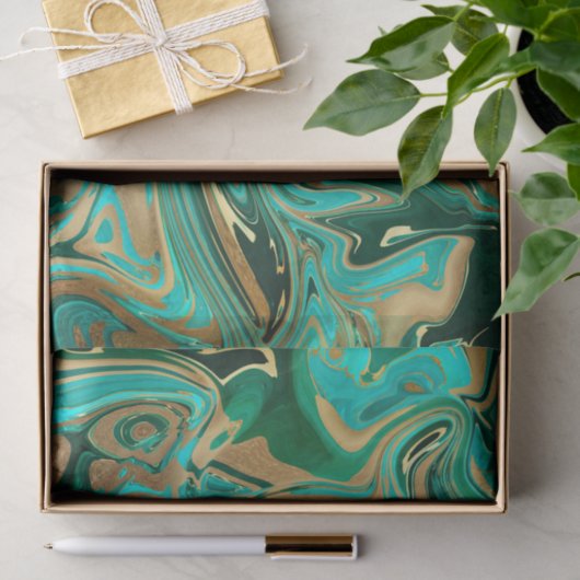 Green & Gold Liquid Marmor Seidenpapier (Geschenk)