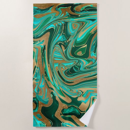 Green & Gold Liquid Marmor Strandtuch (Vorderseite)
