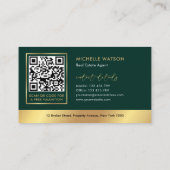 Green & Gold-Logo Modern Real Anwesen QR-Code Visitenkarte (Rückseite)