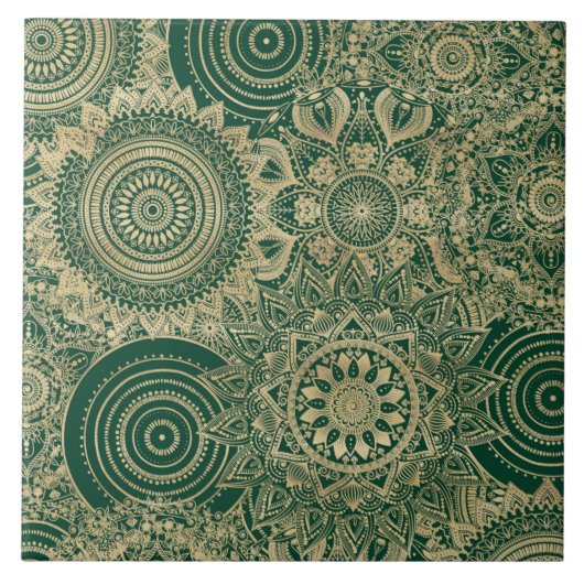 Green Gold Mandala Collection Fliese (Vorderseite)