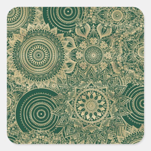 Green Gold Mandala Collection Quadratischer Aufkleber (Vorderseite)
