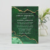 Green Gold Marble Agate Geode Foto Wedding Einladung (Stehend Vorderseite)
