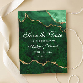 Green Gold Marble Agate Geode Save the Date Announ Ankündigungspostkarte