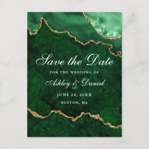 Green Gold Marble Agate Geode Save the Date Announ Ankündigungspostkarte