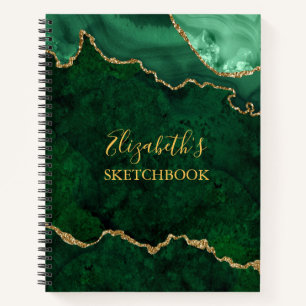 Green Gold Marble Agate Geode Sketchbook Notizblock