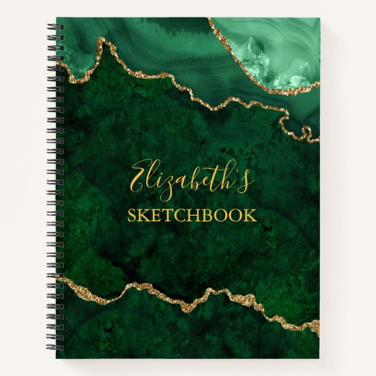 Green Gold Marble Agate Geode Sketchbook Notizblock (Vorderseite)