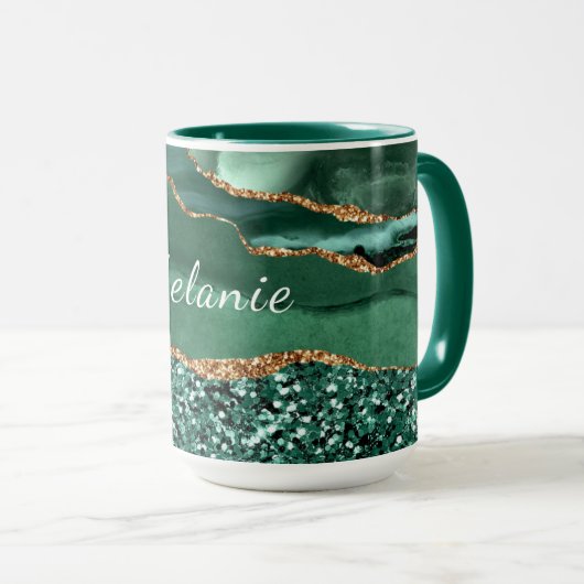Green Gold Marble Glitzer Emerald Individuelle Nam Tasse (VorderseiteRechts)
