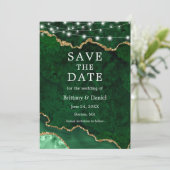 Green Gold Marmor Agate Geode Lights Save The Date (Stehend Vorderseite)