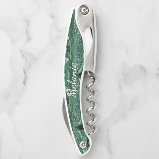Green Gold Marmor Individuelle Name Waiter's Corks Kellnermesser (Rückseite)