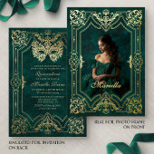 Green Gold Masquerade Foto Quinceanera Folieneinladung