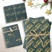 Green Gold Merry Mistletoe Wrapping Paper Sheets Geschenkpapier Set