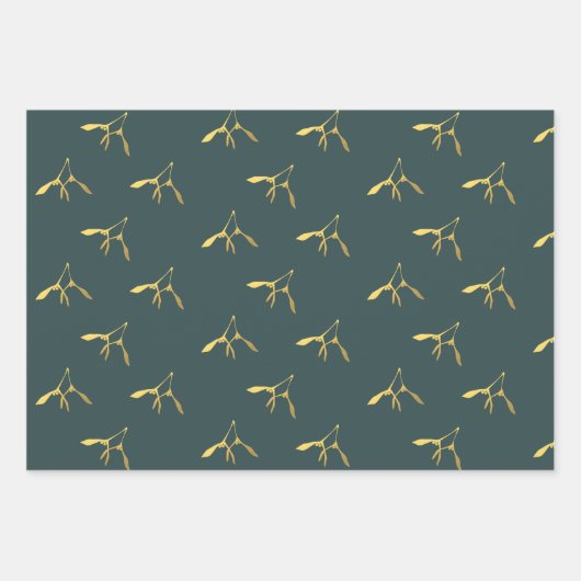 Green Gold Merry Mistletoe Wrapping Paper Sheets Geschenkpapier Set (Vorderseite 2)