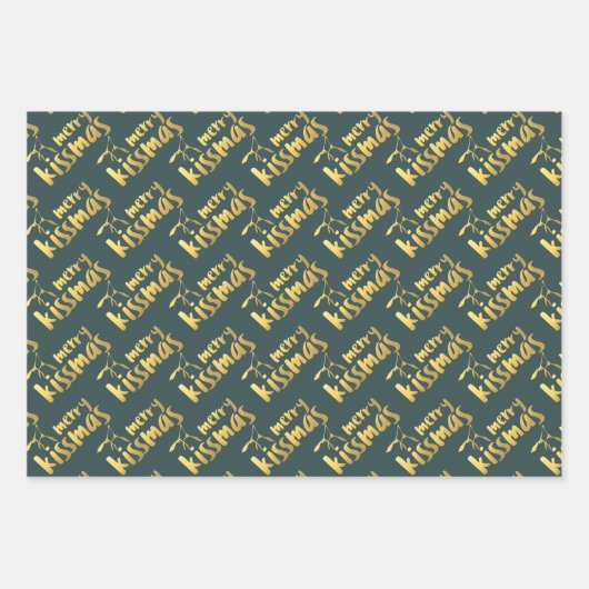 Green Gold Merry Mistletoe Wrapping Paper Sheets Geschenkpapier Set (Vorderseite)